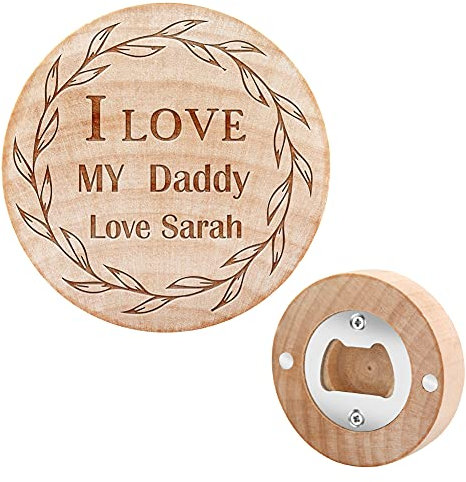 Personalised Bottle Opener Birthday Gift for Men, Wooden Beer Bottle Opener Fridge Magnet, Multifunctional Wood Coaster Bottle Opener, Support Custom Name and Date