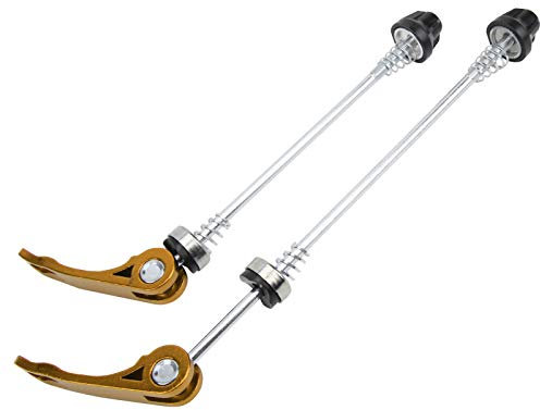 Bicycle Quick Release Skewer, 2 Pcs Aluminum Alloy Bike Quick Release Skewer Bike Front Rear Skewer Cycling Accessory for Mountain Bike Road Bike(gold) Bicycles and Spare Parts