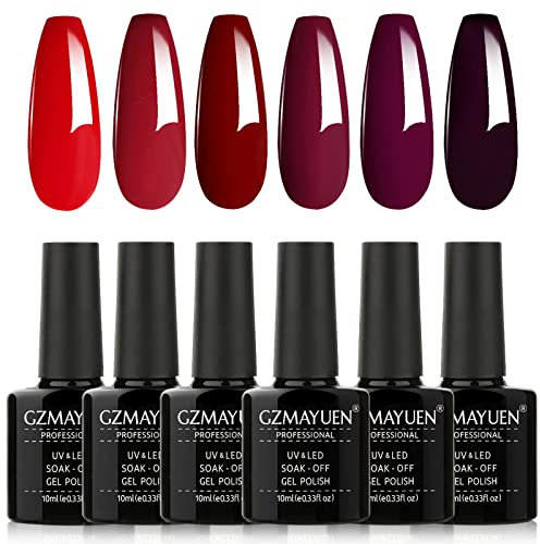 GZMAYUEN Shellac Rot UV Nagellack Dunkelrot und Nagel Farbgel Braun Nude Schellack Gelnägel Herbst Winter Soak Off Gel Lack Nageldesign Set 10ml