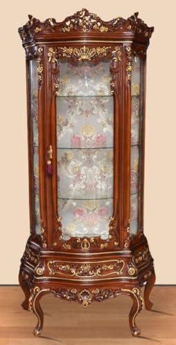Casa Padrino Barock Vitrine Braun/Gold - Prunkvoller Barock Vitrinenschrank mit Glastür und Schublade - Handgefertigte Barock Wohnzimmer Möbel