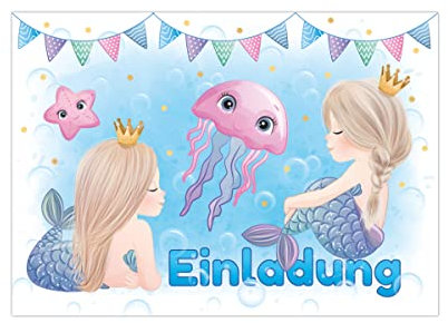 Junapack 12 Einladungskarten zum Kindergeburtstag Mädchen Meerjungfrau