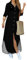 OMZIN Women's Solid Color Print Deep V Neck 3/4 Sleeve High Slit Boyfriend Button Down Long Maxi Dress Black XXL
