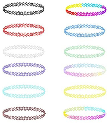 PLABBDPL 12 Stück Elastische Halskette, Regenbogen-Halskette Choker Halsketten Modeschmuck Modeschmuck für Mädchen Mädchen Kinder Frauen Elastischer Gummi/Kunststoff
