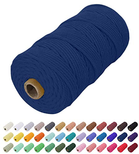 Uiopa Macrame Cord 2mm x 200m, Natural Cotton Cord Coloured Macrame Yarn Soft Rope, Macrame String Cotton Twine for Crafts, Plant Hanger, Wall Hanging, Wrapping, Christmas Decorations (Dark Blue)