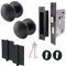 EAI Black Key Lock Door Knob Set - 1 Pair of Matt Black Victorian Mortice Knobs (55mm), Sash Lock (80mm) & Hinges (76mm)
