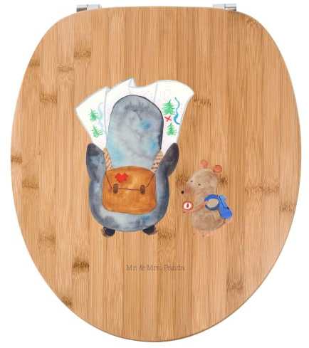 Mr. & Mrs. Panda Motiv WC Sitz Pinguin & Maus Wanderer - Geschenk, wandern, Abenteurer, Toilette, Abenteuer, Toilettendeckel, Klobrille, Pinguine,
