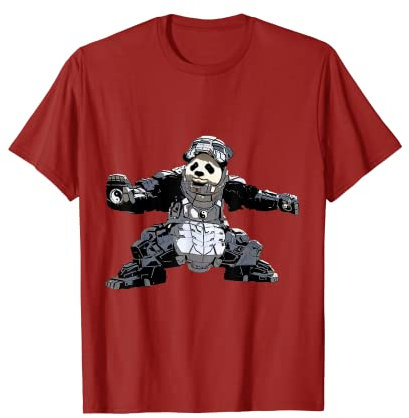 REDLYNE Men's Unisex-Adults Iron Panda T-Shirt, Red, Cartoon, Crew Neck, Pullover, Long Sleeve, Small