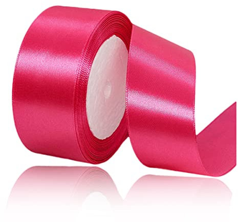 Hot Pink Schleifenband 40mm, 23 Meter Satin-Stoffband zum Basteln, Geschenkverpackungen, Luftballons, Blumenstrauß, Kuchendekoration, Haarschleifen, Nähen, Babyparty und Hochzeitsfeier