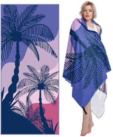 Style Slice Quick Dry Microfibre Beach Towel Palm Tree Sunset Purple 200x90cm