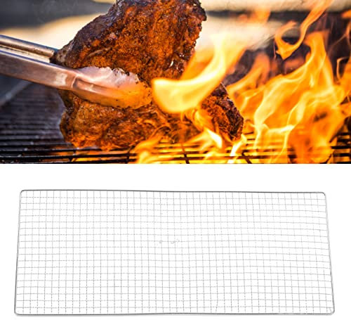 BBQ Grill Mesh Mat 24.4x10.2 Stainless Steel Barbecue Wire Mesh Non Stick Reusable Grilling Mesh Net BBQ Accessories for Baking Smoking Charcoal Grilling Roasting