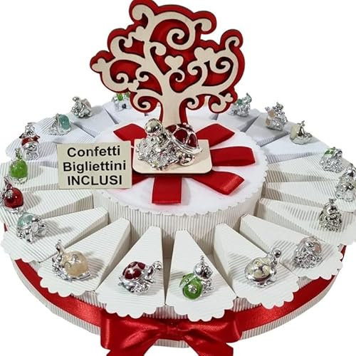 Torta bomboniere cresima albero della vita tartaruga e animaletti d'appoggio argentati misti (20 fette)