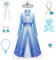 Kostüm Mädchen Prinzessin Karneval Birthday Party Kleider Eisprinzessin Set aus Diadem, Handschuhe, Zauberstab, Perücke,Halskette,Ohrringe,Ringe (as3, numeric, numeric_128, numeric_134, regular)