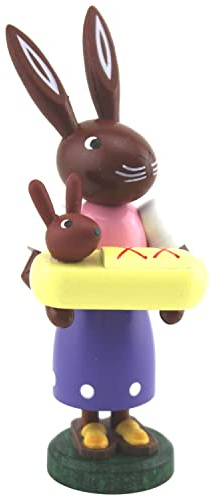 Thomas Preißler | Osterhasenfigur Osterhase Osterhäsin Hase | Höhe 10 cm | erzgebirgische Volkskunst | Osterfigur Osterdeko aus Holz | Häsin mit Baby