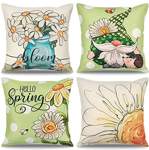 Weldomcor Kissenbezug 45x45 cm Kissenhülle Blumen Kissen 4er Set Dekorative kissenbezüge Moderne Dekorationskissenbezüge Bauernhaus Kissenbezüge für Couch Sofa Schlafzimmer Bett Auto (Blüte)