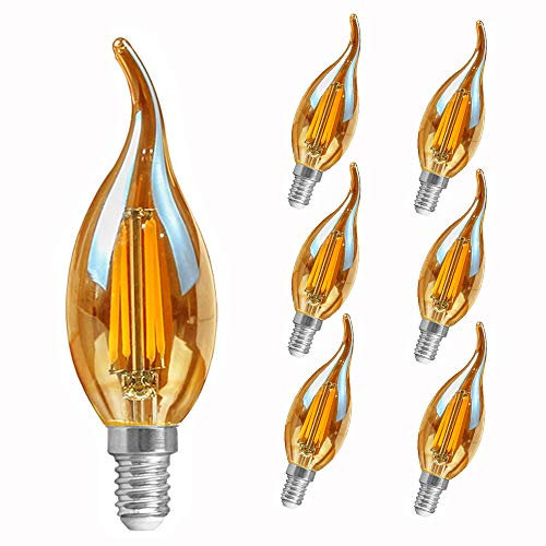 karedle oard Vintage Edison LED Glühbirne, Beliebtstes C35 E14 kerze Lampe 4W Ersetzt 40W, Warmweiß 2700K Bernstein, Retro Antike Filament, 6 Stück