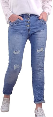 Karostar Damen Stretch Jeans| Boyfriend Hose mit Knopfleiste| Mid Rise 5 Pocket (as3, Alpha, 4X_l, Regular, Regular, Classic Antique Destroyed)
