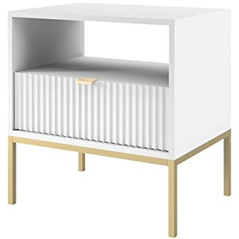 Mirjan24 Nachttisch Sivone Gold S54 mit Schublade, Nachtschrank, Nachtkommode, Nachtkonsole, Beistelltisch, Schlafzimmerkommode, Schlafzimmer Set (Weiß/Weiß)