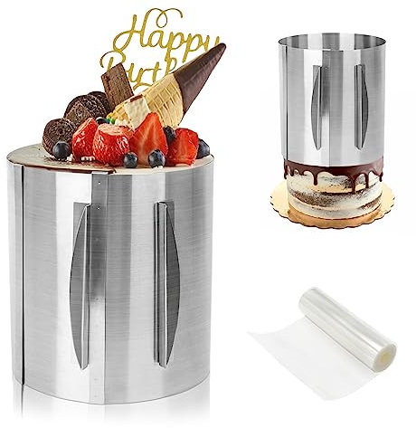 WOOWAIR Tortenring,Tortenring Verstellbar,Tortenring Hoch 20 cm,Adjustable Cake Ring 16-30 cm Diameter,Tortenring Hoch,Backring,Baking Mould High for Easy Preparation of Cream, Layer and Motif Cakes