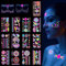 VEGCOO 15 Feuilles Néon Tatouages Temporaires, Néon Glow UV Autocollant de Tatouage Phosphorescent, Autocollant de visage, Faux Tatouages Fluorescents de Visage Corps, Tatouages Néon Imperméables