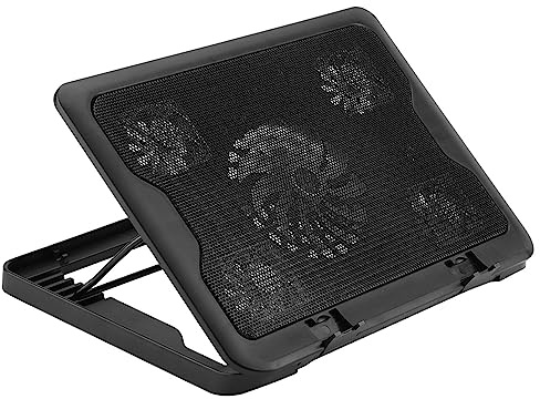 ASHATA Refroidisseurs Pc Portable, 5 Ventilateurs LED USB Pad de Refroidissement équipé de 2 Ports USB Alimenté Via USB pour Ordinateur Portable