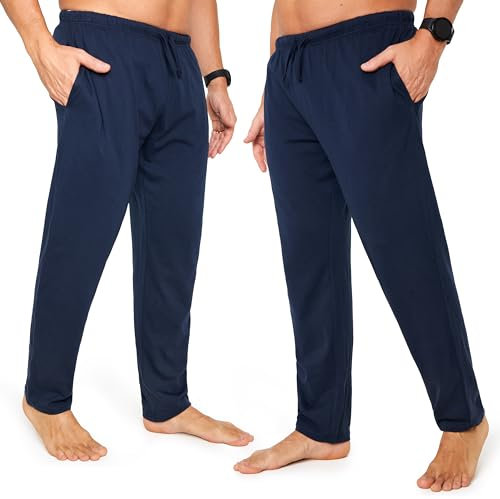 CityComfort Pantaloni Pigiama Uomo, Pantaloni Pigiami con Tasche - Pacco da 2 (XL, Blu/Blu, Coulisse in Vita)