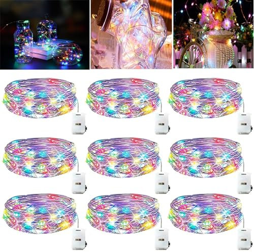 9 pezzi/3 modalità, catena luminosa a LED, batteria piccola, 2 m, 20 LED, con batteria, per feste, Natale, fai da te, matrimoni, decorazione interna (colore)
