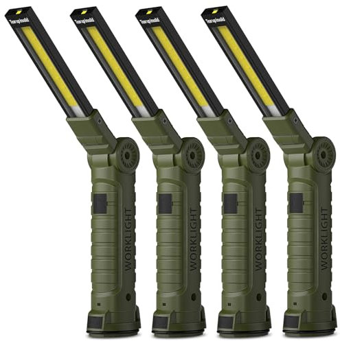 Coquimbo Regali per Lui, Lampada da Lavoro USB Ricaricabile COB Lampade di Ispezione Pieghevole Torcia con Base Magnetica e Gancio per Auto Riparazione Campeggio BBQ Home e di Emergenza Uso (4 Pezzi)