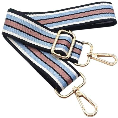 Bandouliere de Rechange Reglable Bleu Rose Noir, Sangle de Sac a Main Remplacement, Sangle de Rechange Universelles mit Boucle Dore pour Femme Sac à Main, Sac à Bandoulière Accessoires, 1002