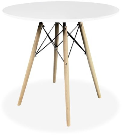 amuéblate online - Mesa Redonda de Comedor o Cocina Acabada en Blanco Modelo Fuji, Práctica y Funcional. Medidas: 80 cm (Largo) x 80 cm (Ancho) x 75 cm (Alto)