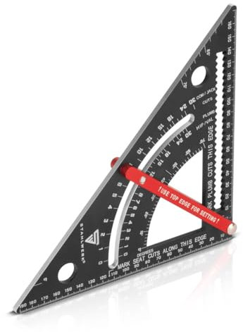 STAHLWERK Winkeldreieck mit Anschlag metrischer Aluminium-Winkelmesser | Anschlagwinkeldreieck | Zimmermannswinkel | Multifunktionswinkel zum präzisen Messen, Anreißen, Markieren und Zeichnen