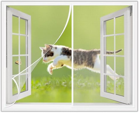 Magnet Insektenschutz Balkon Fenster 85x200cm, Kinderfreundlich Fenster Moskitonetz, Fenster Moskitonetz Magnet Magnetvorhang für Wohnzimmer, Weiß