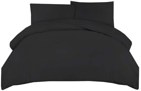 Comfortz King Bedding Duvet Cover With 2 Pillowcases - Soft Microfibre Polyester Anti Allergic Breathable & Wrinkle Free Duvet Set (Black,King)