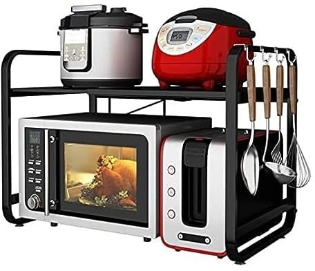 Soporte para microondas Rejilla para horno de microondas Rejilla extensible para horno de microondas Soporte para estante de microondas ajustable de acero al carbono de 2 niveles Organizador de e