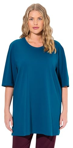 Ulla Popken Damen große Größen Übergrößen bis 72, Basic T-Shirt, Oberteil, Regular Fit, Rundhalsausschnitt, Halbarm, blaugrün 42+ 486910768-42+