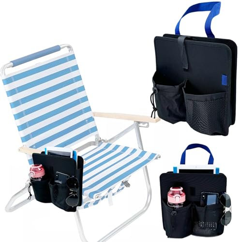 Pikpops Beach Chair Cup Holder, Camping Side Hanging Organizer Pouch, Armrest Caddy Pocket Attachment for Water Bottle, Tumbler, Tablet, Snacks
