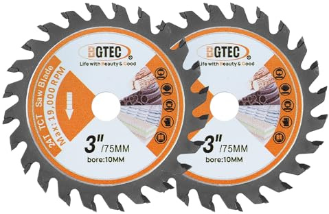 BGTEC Lame de Scie Circulaire Disque - 2 pièces 75MM x 10MM 24 TCT pour le bois tendre et dur, les panneaux lattés et les panneaux de particules