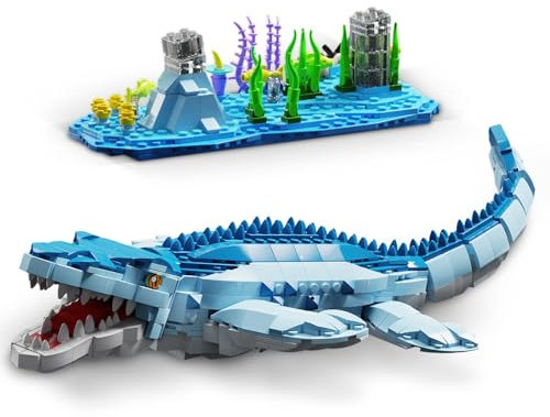 QLT QIAOLETONG Jurassic Mosasaurus Klemmbausteine Baustein, Kompatibel Mit Lego Bausteinen, Dinosaurierwelt Park Bausatz, STEM Dinosaurierspielzeug für Jungen ab 6-14 Jahre(1158+PCS)
