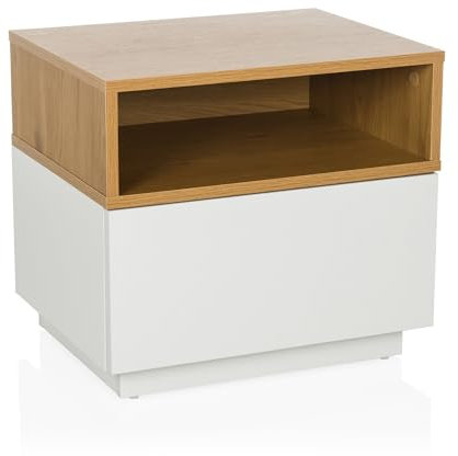 hjh LIVING Comodino con cassetto MELMO Tavolino con ripiano aperto, comodino, piccola cassettiera, bianco/rovere