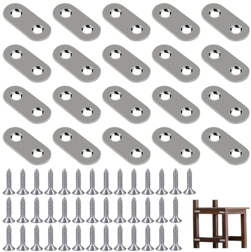 Flache Halterungen aus Edelstahl, 36 x 16 mm, gerade Halterungen, Reparaturplatten mit 40 Schrauben für Holzbefestigung, Möbel, Tische, Stühle, 20 Stück