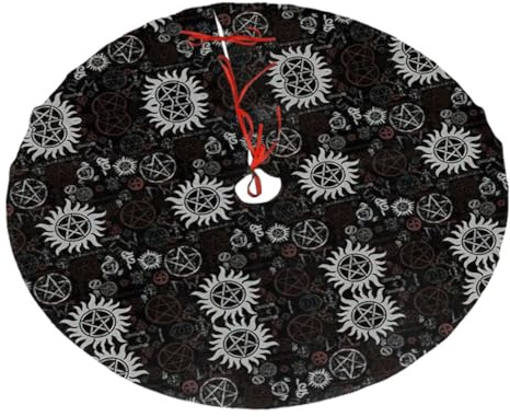 Supernatural Symbole Schwarz Weihnachtsbaum Rock Weiß Plüsch Rock Weihnachten Party Halloween Baummatte Dekorative Baumdecke