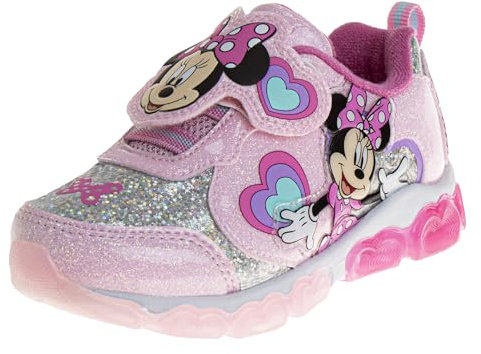 Disney Kids Character Shoes Lightweight and Loose Sneakers (Toddler/Little Kids), Pink - Silver Glitter, 22 EU