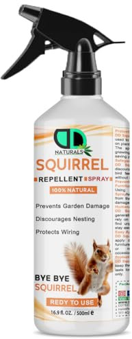 100% Natural Squirrel Repellent Spray - Prevents Garden Damage, Discourage Nesting, Protect Wiring, Prevents Chewing on Outdoor Furniture (500ml Spray)