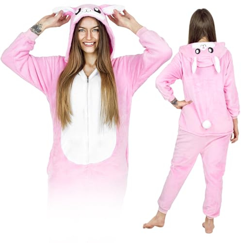 ZOLTA Jumpsuit Onesie für Damen und Herren - Sanft Kuschelig Unisex Pyjama - Warme Schlafanzug - Karneval Kostüm Damen oder Herren - Kostüm Einhorn Motiv - Größe 178-188 cm XL - Hase