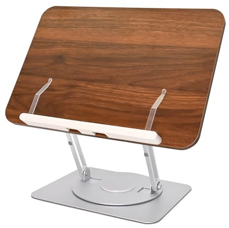 Gwezmxs Buchaufsteller –Metallbasis-Holz-Book Holder mit Klapp und Tragbar, Buchständer zum Lesen 360° Drehbar, Leseständer Höhenverstellbar