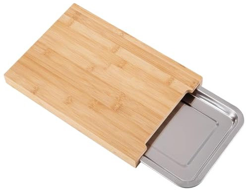 GEEZY 2-in-1 Bamboo Chopping Board with Sliding Stainless Steel Tray - Hygienic, Space-Saving, Easy to Clean - Versatile Cutting Board for Meat, Vegetables, Fruit, Bread - 25x35x4cm