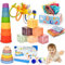 Jouet BéBé pour 6 à 12 Mois,Montessori Jeux Bébé Eveil 1 an,Jouet Empilable Sensoriel 6 en 1 Gobelets Empilables,Blocs de Construction,Boite de Mouchoirs en Papier,Cadeau pour Bébé 6 9 12 Mois 123 Ans