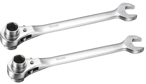 sourcing map 2 in 1 Scaffolding Podger Ratchet Wrench 19mm x 22mm Ratcheting Socket Spanner Tool 2pcs