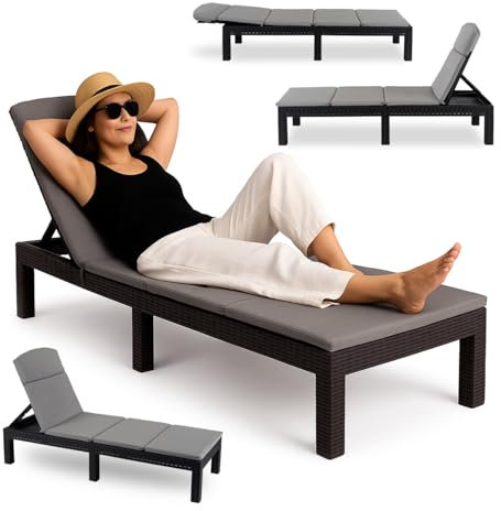 MEBEL ELITE Sonnenliege Klappbar Rattan – Liegestuhl Garten mit Matratze und Verstellbarer Rückenlehne – Stabile Gartenliege aus Polyrattan – Gartenliege Wetterfest und UV-beständig, bis 120 kg, Grau