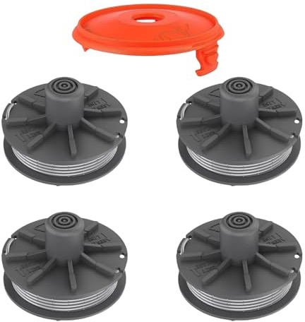 Rasentrimmer Fadenspulen 5307-20 passend für Gardena Art 9805, 9806, 9807,9808, 9809, 9827, 8846, 8847, 8848, 9870, 9872, 9874 Ersatzspule, 6,1 m x 1,65 mm (4 Fadenspulen + 1 Fadenspulenkappen)