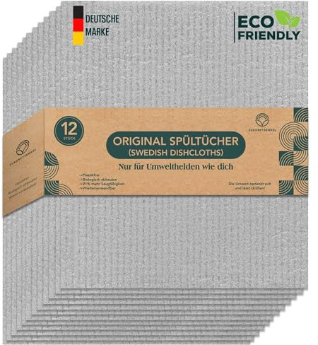 Zukunftsenkel Schwedische Spültücher, Biologisch Abbaubare Putztücher, Plastikfreie Putzlappen, Biologisch abbaubar Dishcloths Spüllappen (Hellgrau)